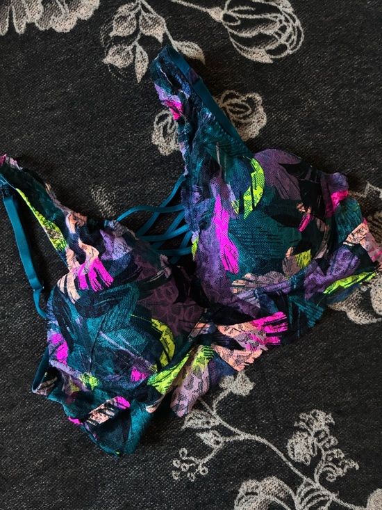 Victoria's Secret Other - Victoria's Secret Teal Floral Lace Underwire Bra with Neon Accents